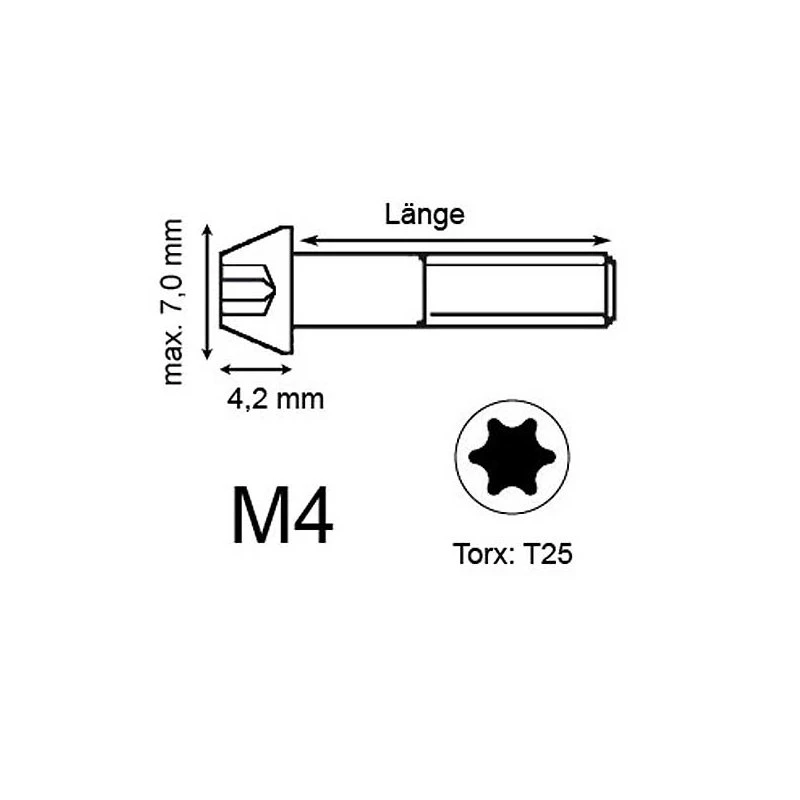 Titan Schraube M4 X 25mm - Torx T25 Konischer Kopf 4 Titan Schraube M4 X 25mm - Torx T25 Konischer Kopf – Bild 2